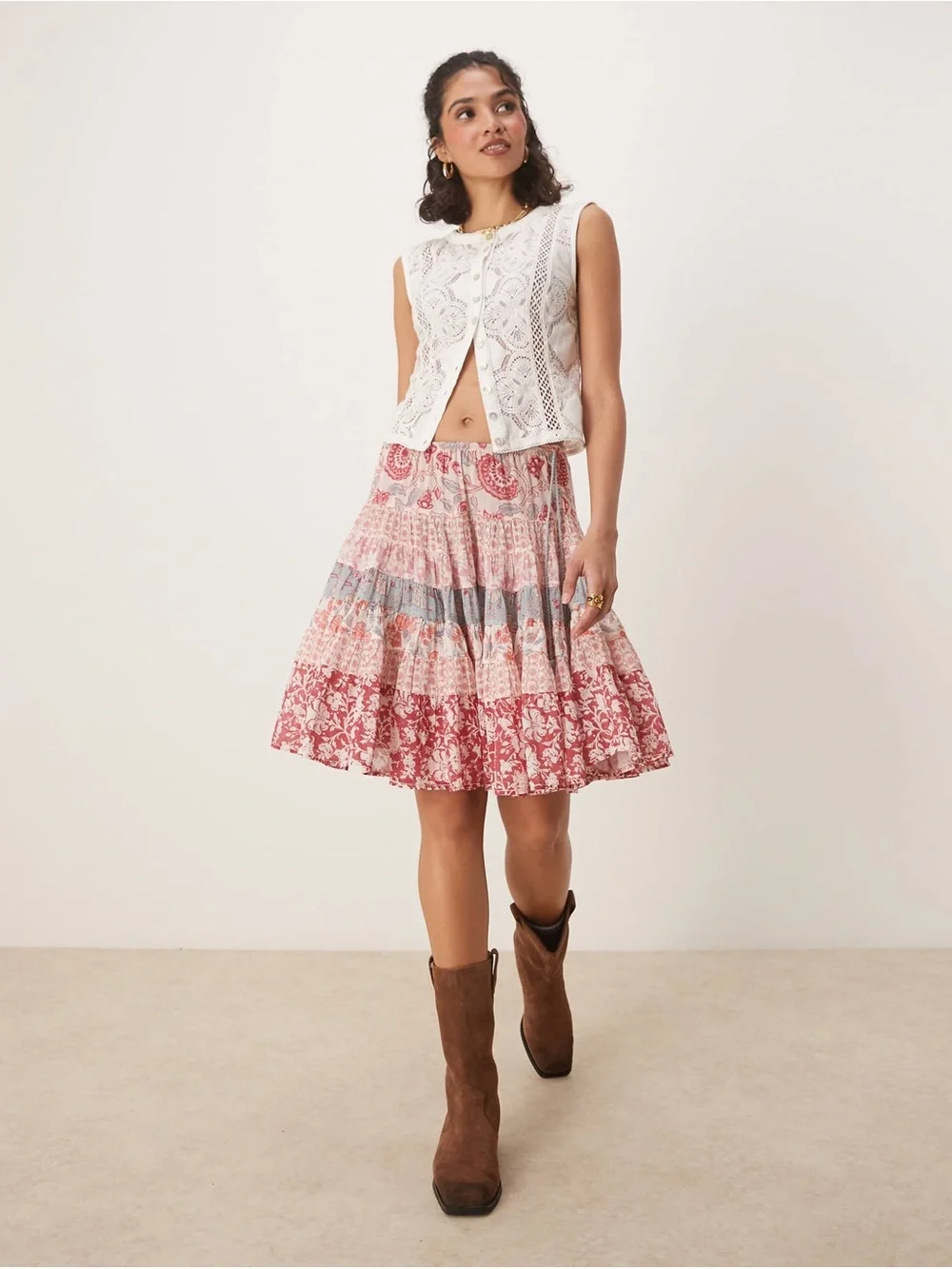 𝓯𝓹 Free People ~ Many Layers Midi Skirt - Picture 3 of 13